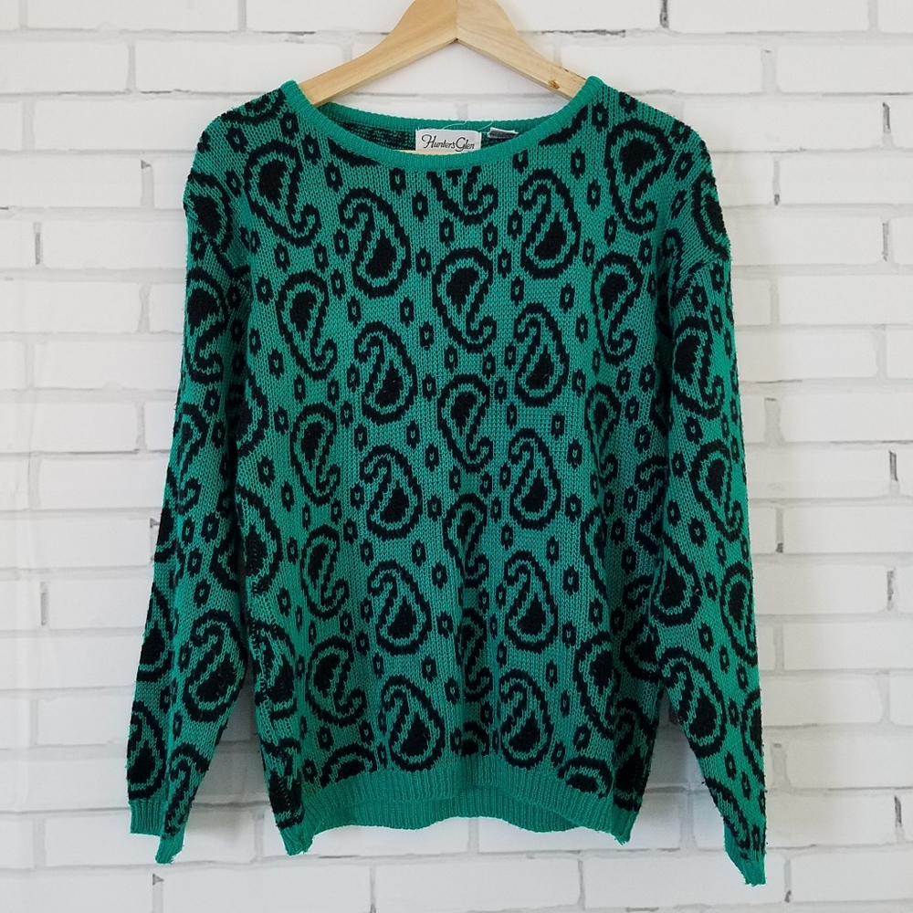 Vintage Green & Black Paisley Sweater